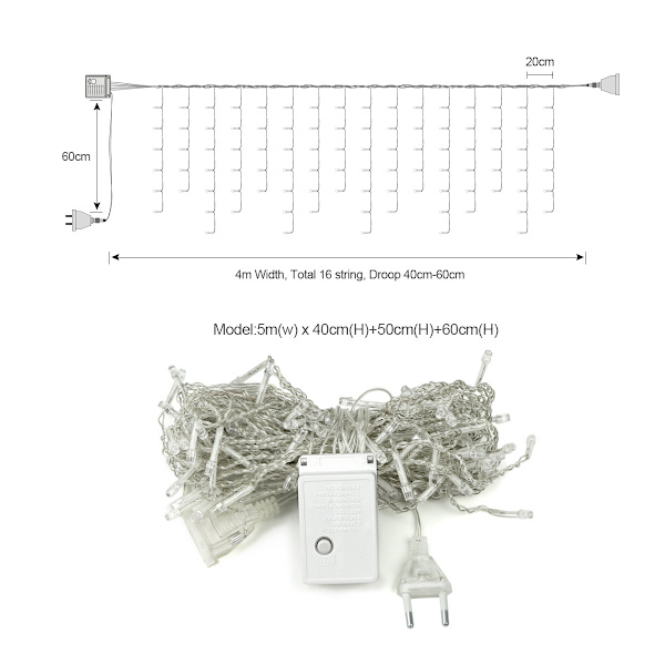 Is-lysstreng med 8 moduser, gardinlys, Gypsophila-feelyst