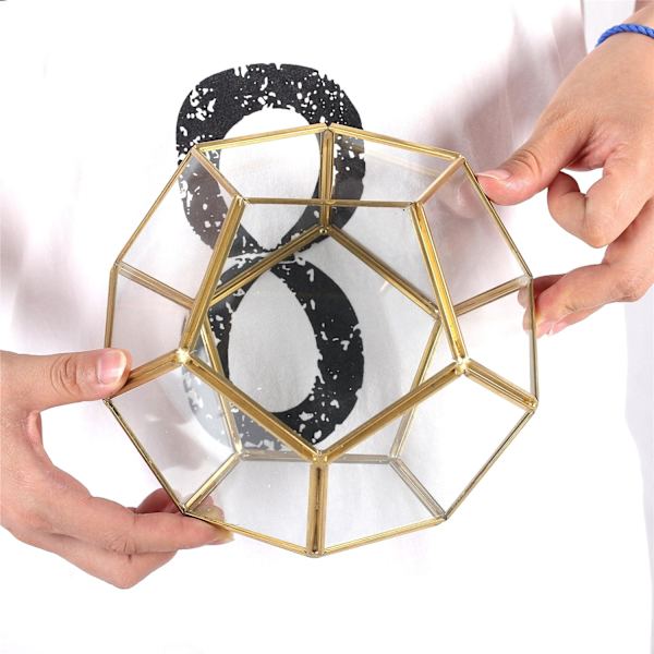 Guld Glas Geometrisk Terrarium, 5.9 tommer Pentagon Regulær Messing