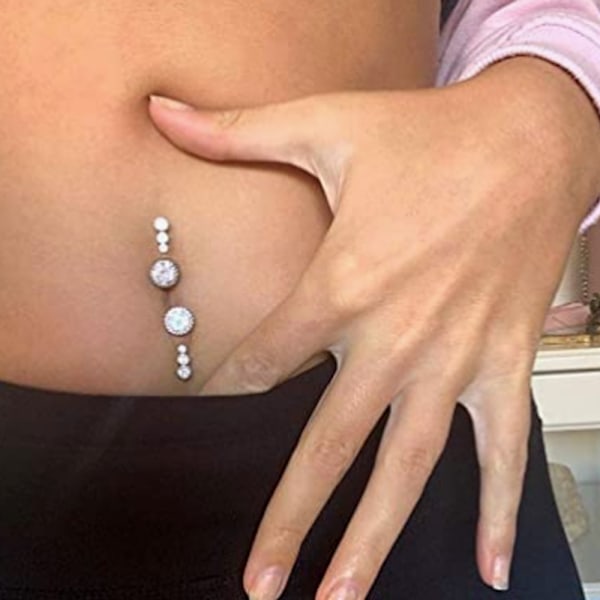 2 stycken silverinfällt zirkon silver navelring i rost
