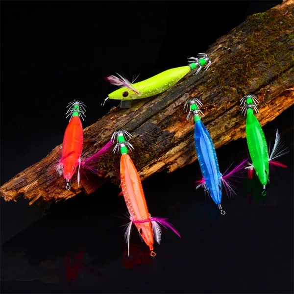 5 st/lot Nattlysande bläckfisk Jig 10 cm Räkkrok Träräkor B One Size,A