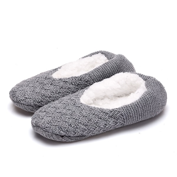 Dam Fuzzy Cable Knittofflor med Grepp (Grå, 9-10)