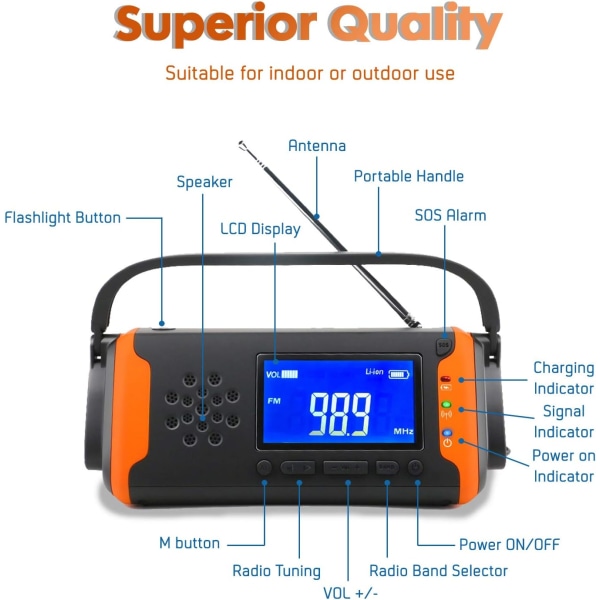 Hand Crank Emergency Radio, Solar Powered Multifunction Outdoor N