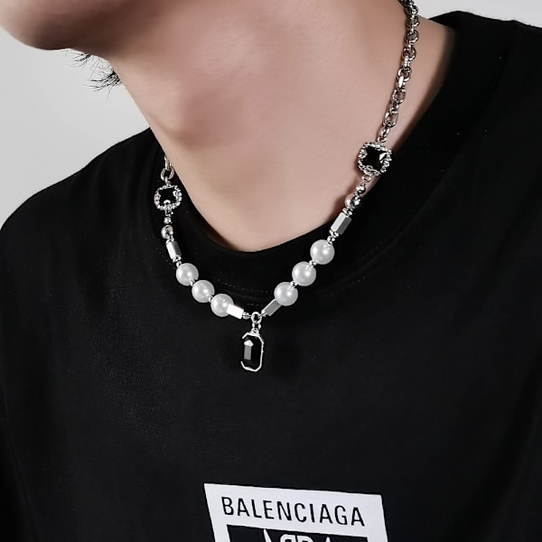 Europæisk stil halskæde gade hip hop halskæde Perle sort ge