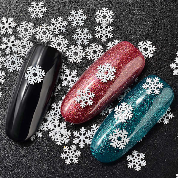 3 sæt julepynt Snefnug negl glitter hvid