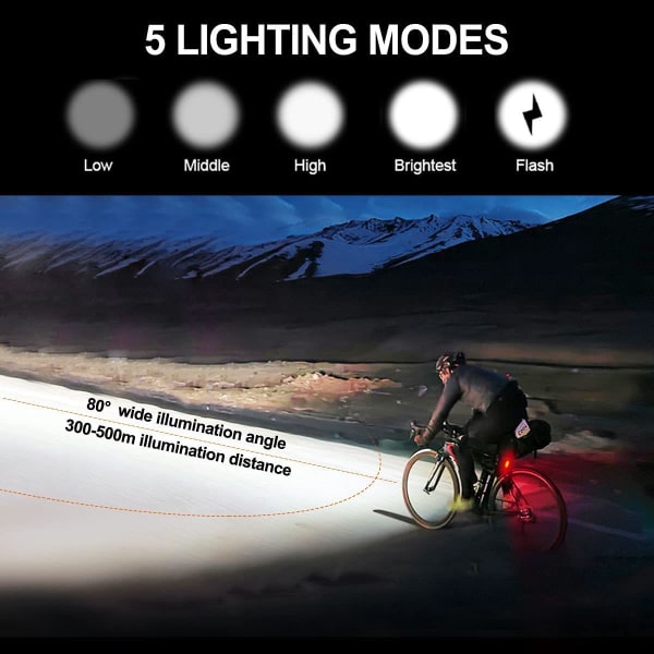 Highlight 5T6 Bicycle Light with Display Time Waterproof Front Li