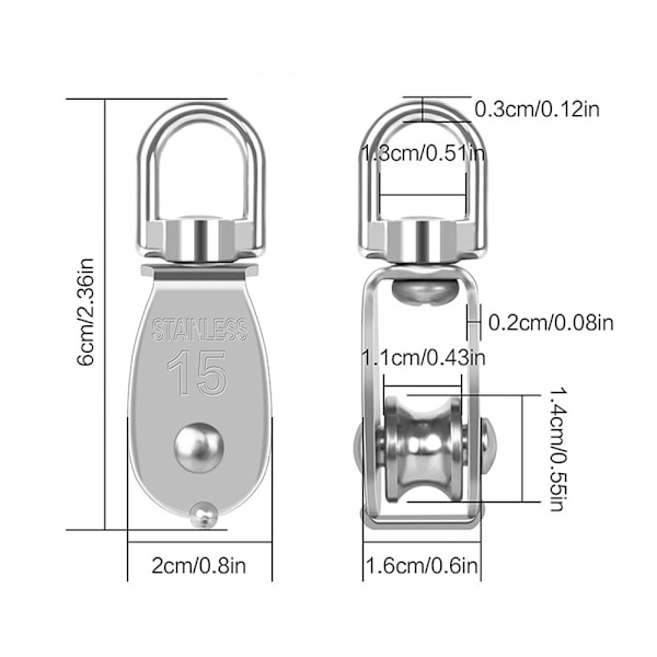 304 Ruostumattomasta Teräksestä Valmistettu Yksi Rulla, 15MM Yksi Rulla Lohko Rolle