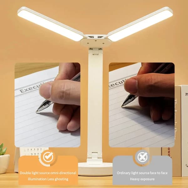 Dobbelthodet LED-bordlampe med oppladbart batteri, øyevern
