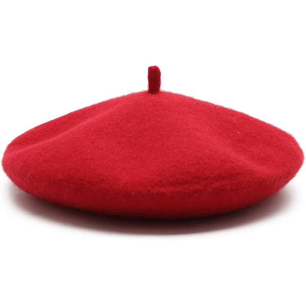 Dame Ullfransk Beret Beanie Vinterhatt Floppy Cap - Rød
