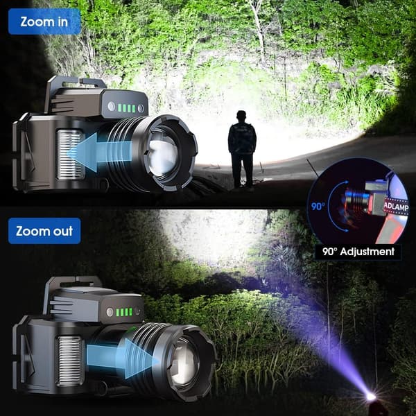 Laderbar Hodelykt LED Hodelykt Zoombar Bevegelsessensor Vann