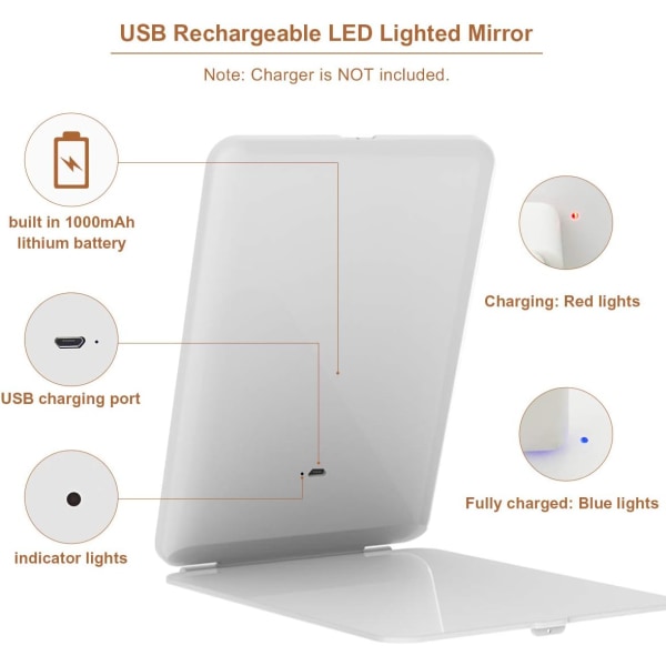 Ladeskapt LED Sminke Speil for Reise, Sminkebord Speil