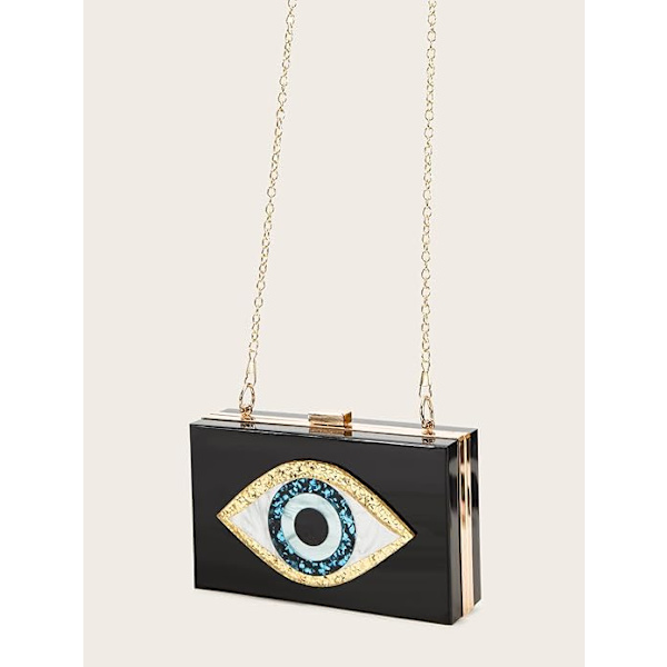 Clutch Punge til kvinder - Evil Eye Acrylic Clutch Glitter Pung Aften Taske Kæde Skulder Crossbody Håndtasker (Sort)