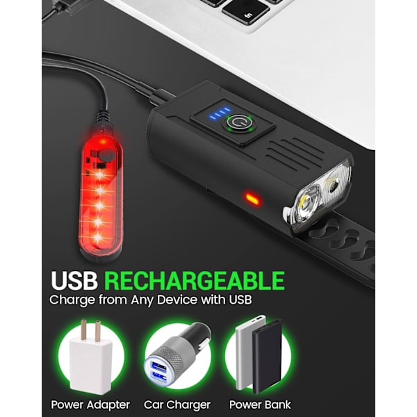 Cykellys, Høj Lumen Super Lys Cykellys, 6+4 Tilstande USB Genopladelig Cykel Forlygte & Baglygte Sæt, Vandtæt