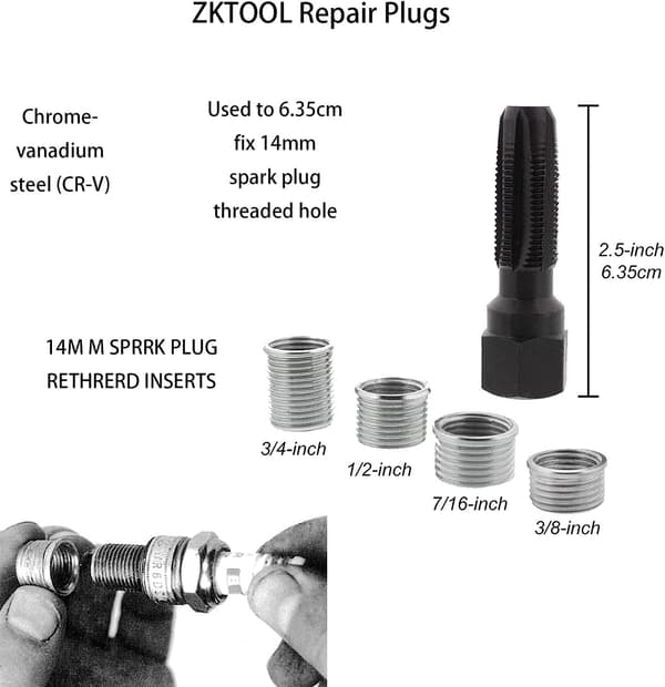 5 stk M14 x 1,25 Tennplugggjenge Reparasjonssett, Sylinderhode Rethreading