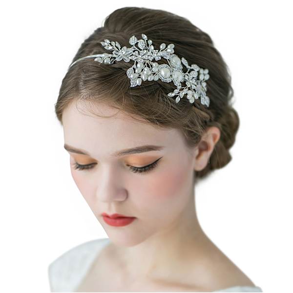 Håndlaget Perle Bryllups Hodebånd for Kvinner Sølv Rhinestone Hår