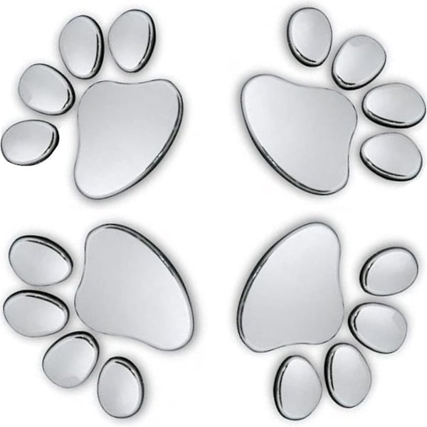 4 stk 3D Krom Hundefotspor Bilstikker. Biltilbehør