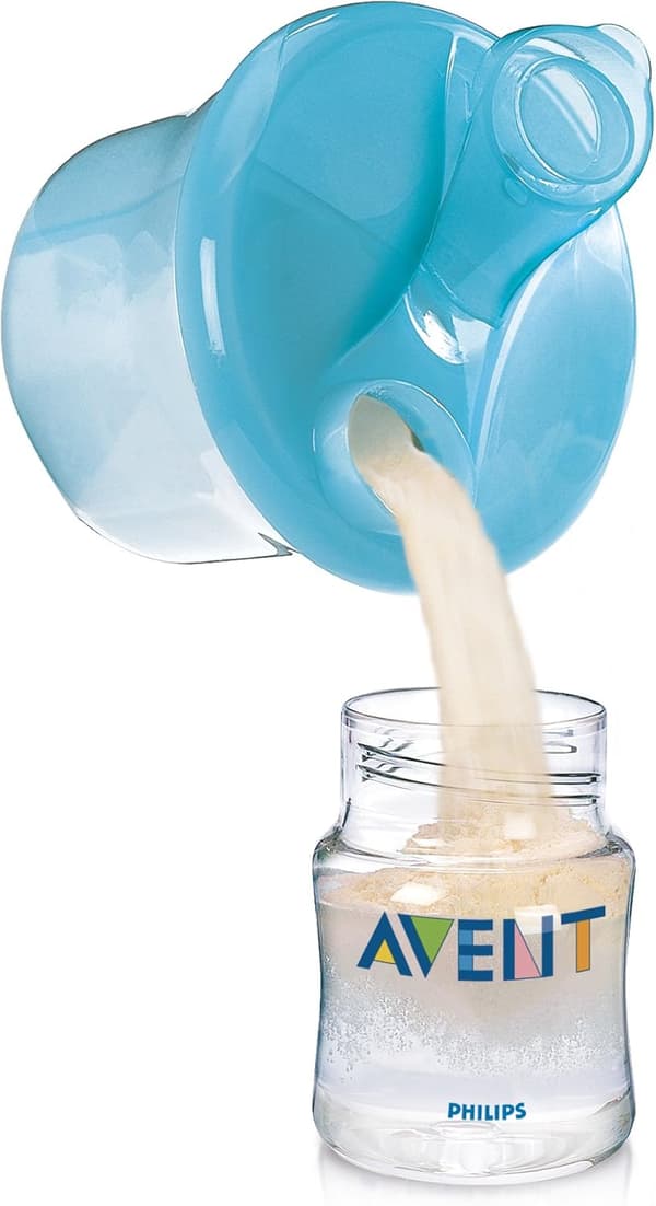 Blå melkepulverdispenser