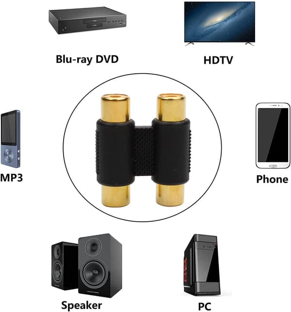 10 stycken RCA-kopplingskontakter, 2 RCA-hon till 2 RCA-hon Ada