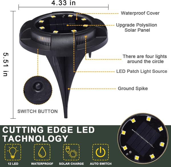 Solcelle Jordlys Utendørs 12 LED Solhage Lys 8 Pakk Sola