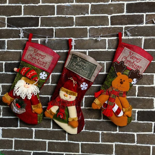 3-pack 18 tum stora julstrumpor - Klassiska julstrumpor med tomte, snögubbe