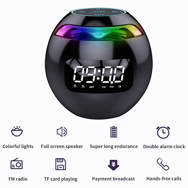 Bluetooth-kompatibel 5.0-högtalare med LED-digital väckarklocka Mus