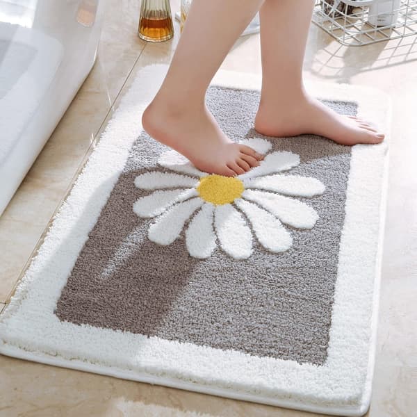 Badeværelsesmåtter, Hvid Blomst Bademåtter Fluffy Blød Superfin F