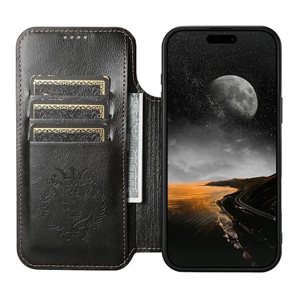 SKALO iPhone 17 Pro Max SUTENI J05 PU Læder Wallet Case - Sort Sort