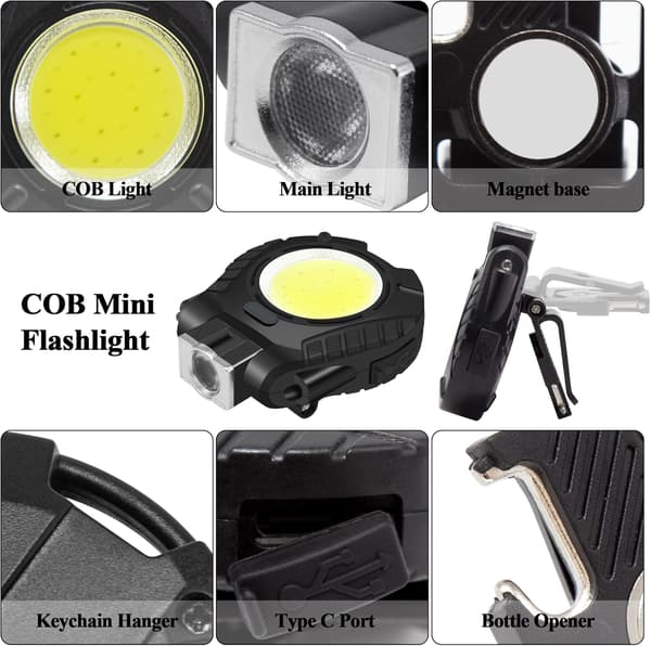 Mini LED Lommelykt Nøkkelring Arbeidslys med 5 Moduser 500 Lumen M