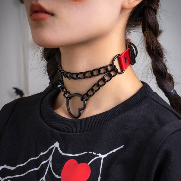 Retro Gotisk Kärlekskedja Kort Halsband Kedja Punk Metall PU Söt Co