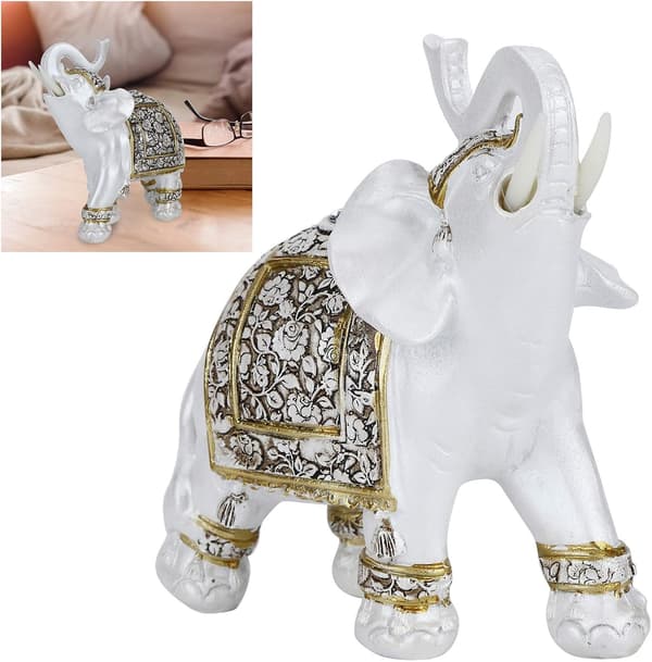 Feng Shui Elefant Statuer, Hvide Elefantfigurer med Løftet