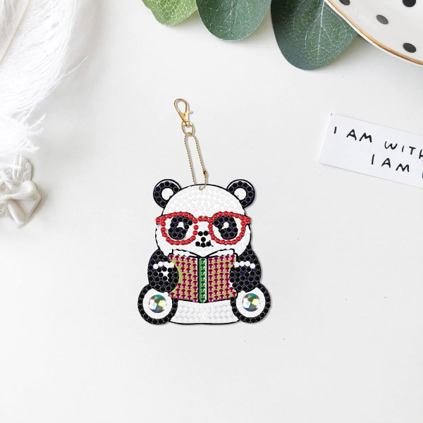 5D DIY 5 Stykker Diamantmaleri Nøglering Sød Baby Panda, Di DXGHC