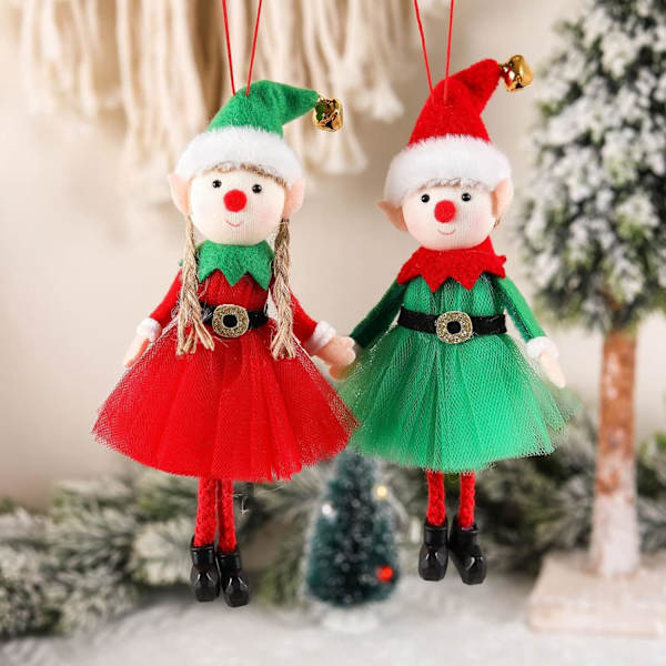 Plush Juldocka Hängande Dekoration, 2 st Julgranspynt, Liten Jultomtebus, Busstreck