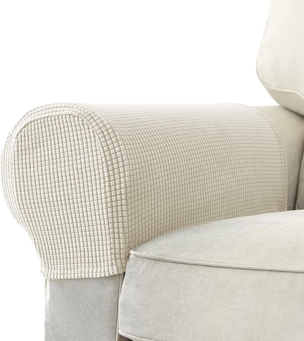 2 Strekkbare sofaarmlener Fullt sofaovertrekk (Elfenbenshvitt)