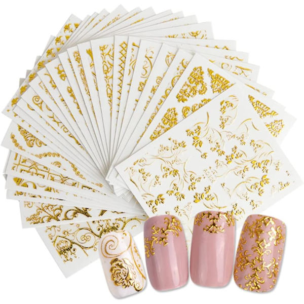 20 st Nail Art Dekaler, 3D Självhäftande Folie Guld Glitter De