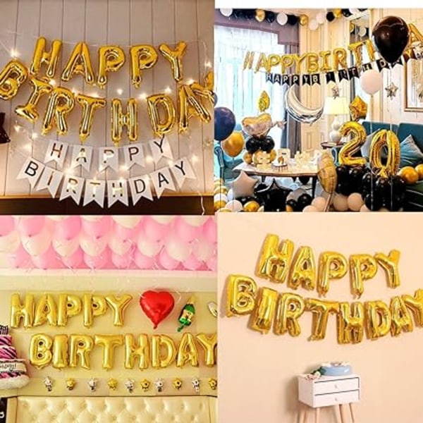 Guld bokstäver Grattis på födelsedagen folieballonger, Grattis på födelsedagen Banner