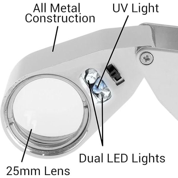 40X upplyst juvelerare UV LED-förstoringsglas förstoringsglas med mig