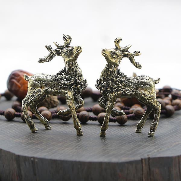 2 st Brons Hjortstaty Mini Bronsstaty Miniatyr Tillbehör DXGHC