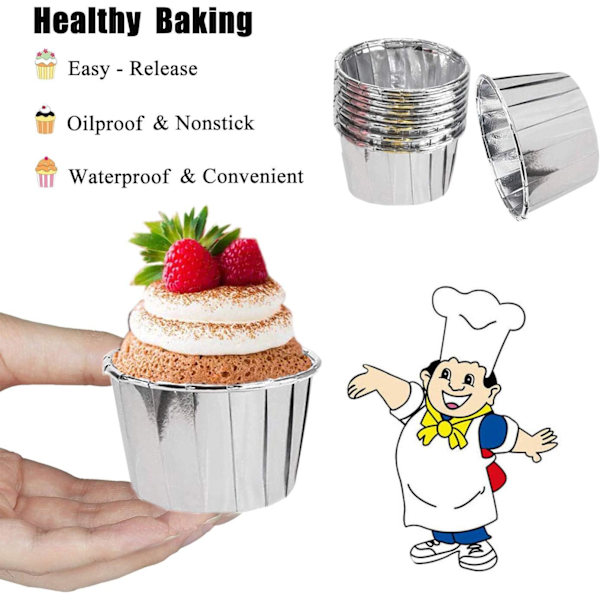 50 stk. Aluminiumfolie Bagekopper, Cupcakeforme, Mini Cupcake