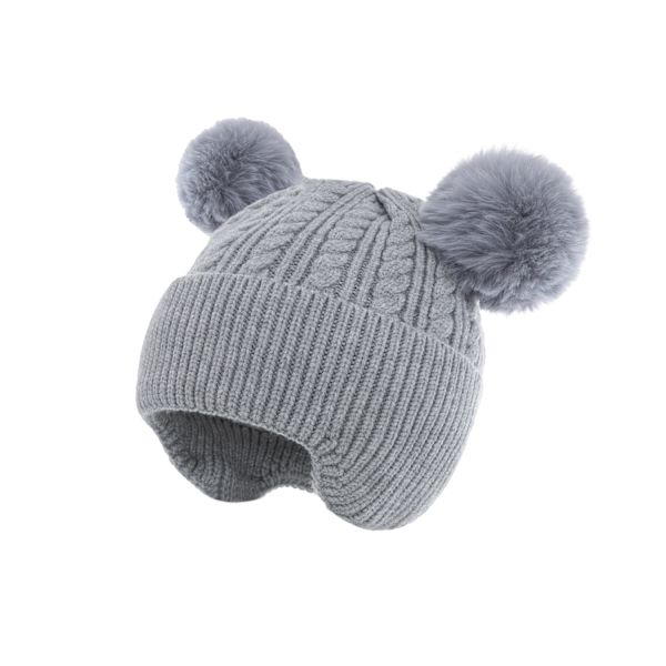 Strikket fleece-hue til børn, varm babyhue (grå)