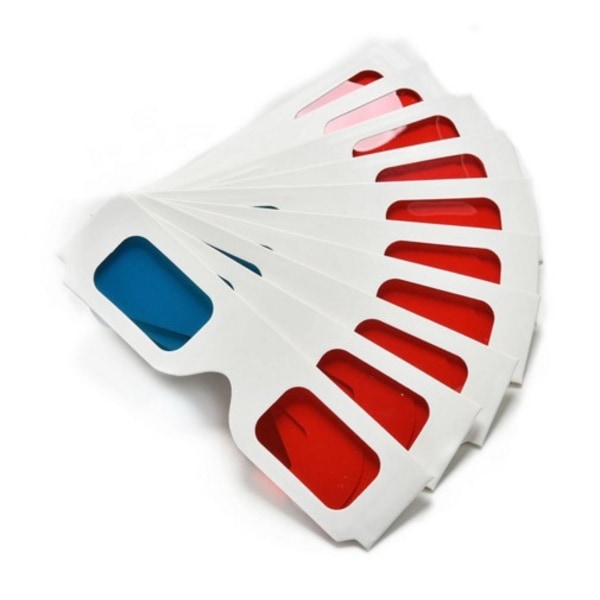 Blå håndkjerre 10 par rød/cyan papp 3D-briller (hvit fra