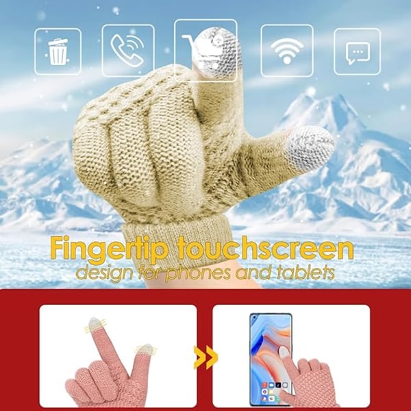 3-pak Vinterhansker for Kvinner, Vinter Touchscreen-hansker, Mote Kn