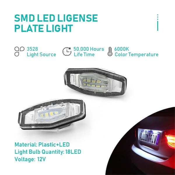 2 stk. Nummerpladelys LED Pære Lampe til HONDA Civic Accord Pi