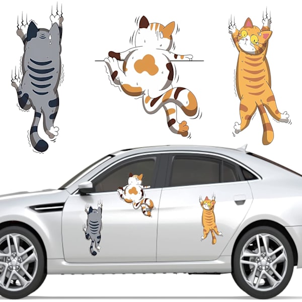 Katt Bilklistremerke, 3 Stykker 3D Katt Bilklistremerker, Katt Mønster Bilklistremerke