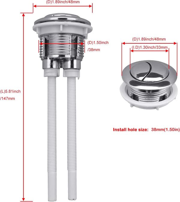 2 stycken toalettcisternknappar 38mm dubbelknappbrytare rund st