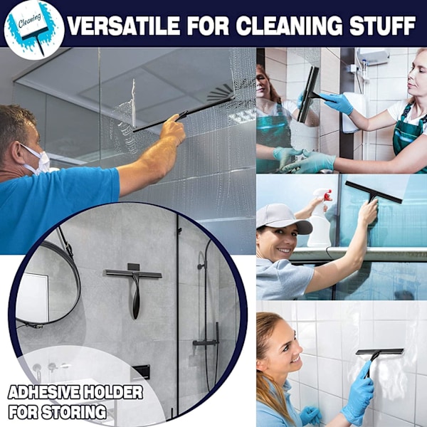 Dusj-squeegee, 10 tommer, stripeløs, matt svart squeegee, allsidig