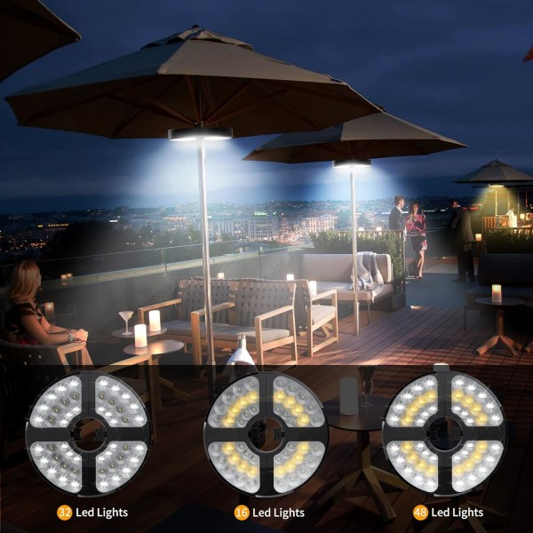 Parasol Lys, 48 ​​LED Genopladelige Parasol Lys, med 3 Li