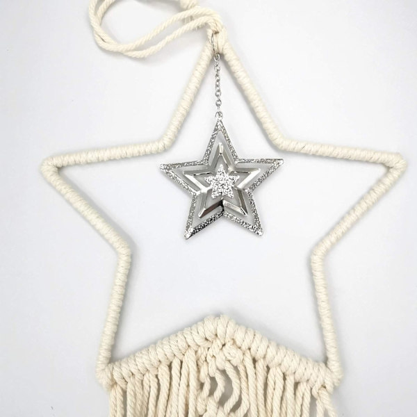 3-delad drömfångare väggbonad i macramé, boho väggdekoration sol måne