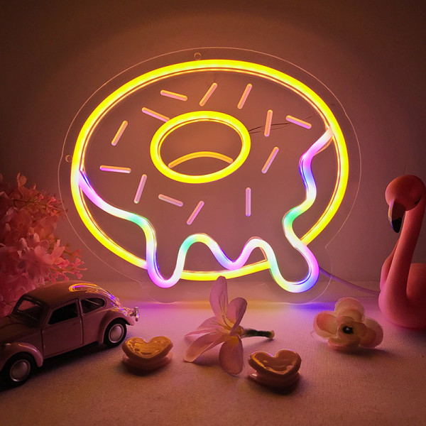 Donuts LED Neon Veggdekorasjon, Dimbar 3D Kunst Kreative Lys