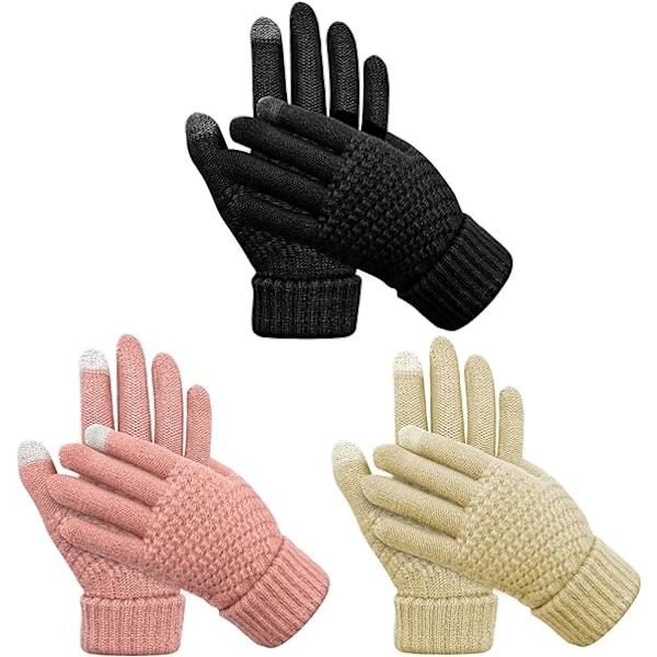 3 Par Vinterhandsker til Kvinder, Vinter Touchscreen Handsker, Mode Strik