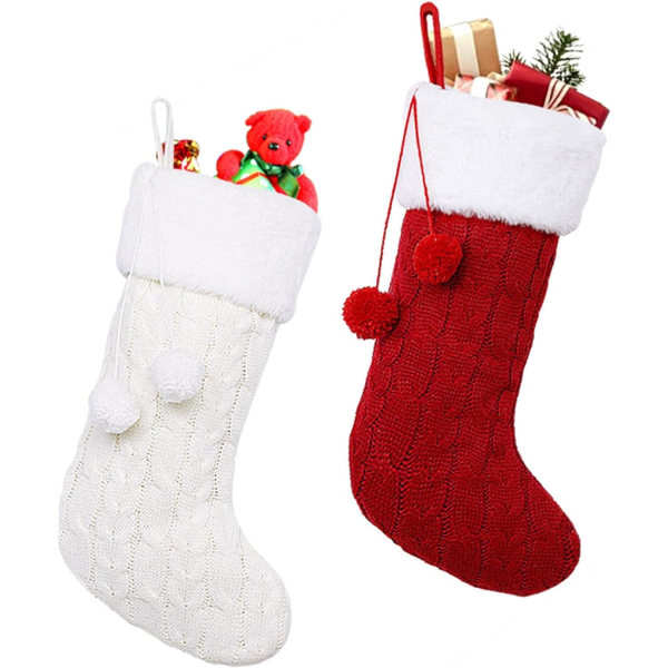 2pcs Knit Christmas Stockings, 16 Inch Large Rustic Cable Knit Ch