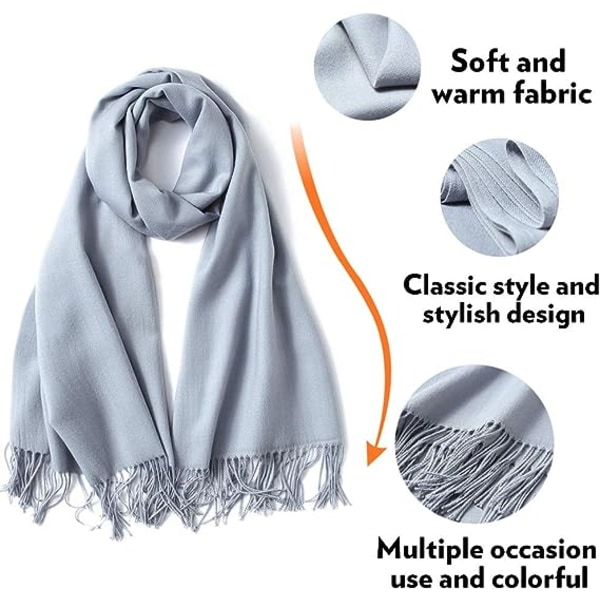 Ash Blue Womens Large Soft Cashmere Feel Pashmina Shawls Wraps Li